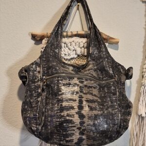 Kooba Shimmery Snakeskin Design Genuine Leather Hobo Shoulder Bag